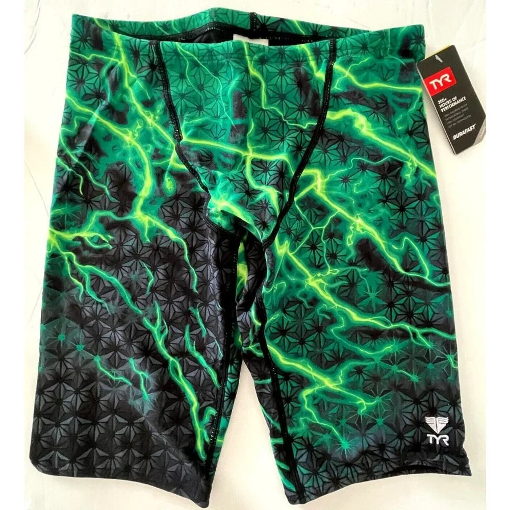 TYR Durafast Lite ILLUME Allover Jammer Men Swim Black Green Size 32 - $54 - Picture 1 of 7